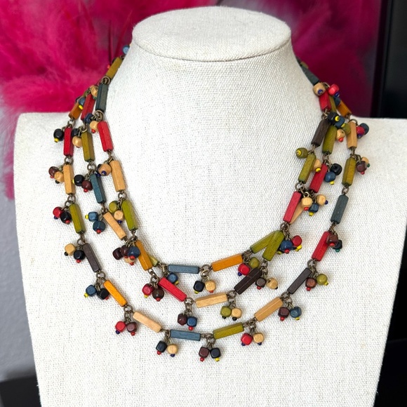 Artisan Jewelry - Artisan Multicolor Wood Beaded Necklace